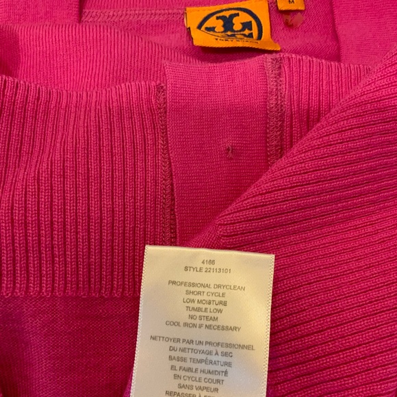 Tory Burch Pink Simone V Neck Wool Cardigan Size M - Picture 3 of 6